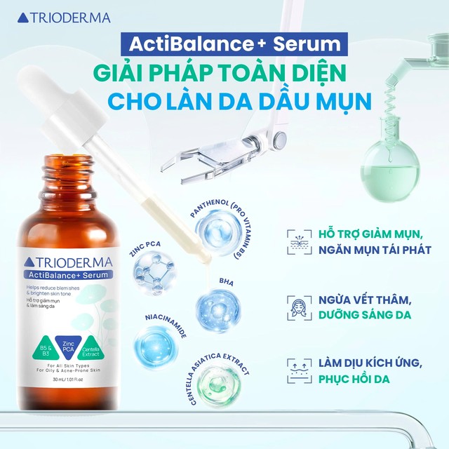 Hướng dẫn sử dụng serum giảm mụn và hỗ trợ làm sáng da Trioderma ActiBalance+ Serum chuẩn y khoa - ảnh 1