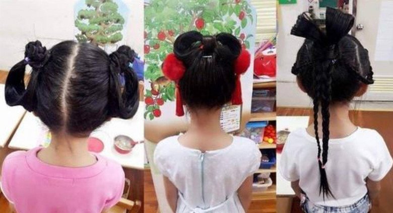 Con gái Tâm Ninh được cô giáo tạo nhiều kiểu tóc khác nhau
