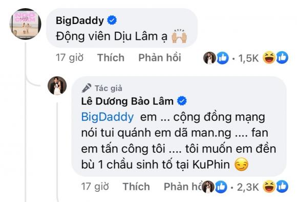 Phía dưới phần bình luận, BigDaddy cũng để lại lời an ủi, động viên