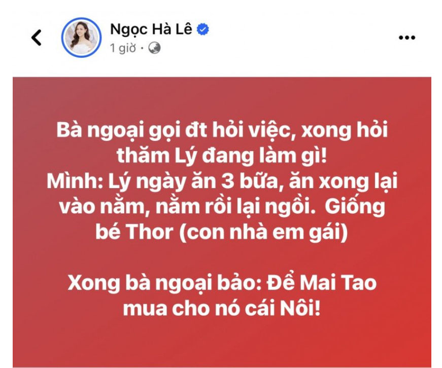 Bài đăng của bà xã Công Lý