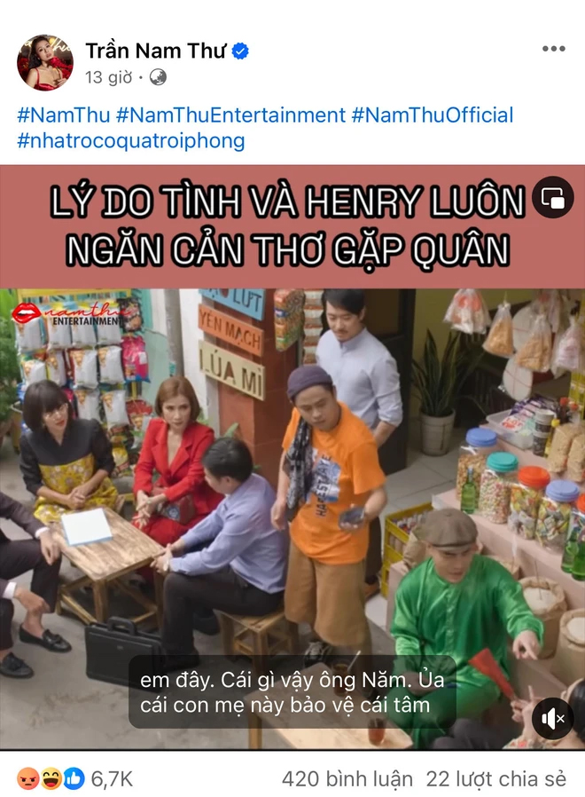 Nam Thư đăng tải lại clip các chương trình, bộ phim cô từng tham gia