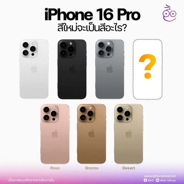 Trước đây, đã có thông tin cho rằng iPhone 16 Pro sẽ có tùy chọn màu vàng hồng hoặc 'Hồng' mới, thay thế cho màu Xanh Titan. Tuy nhiên, vẫn chưa rõ liệu các màu được đề cập có giống nhau hay Apple sẽ giới thiệu cả hai phiên bản màu Đồng và màu Hồng trên iPhone 16.