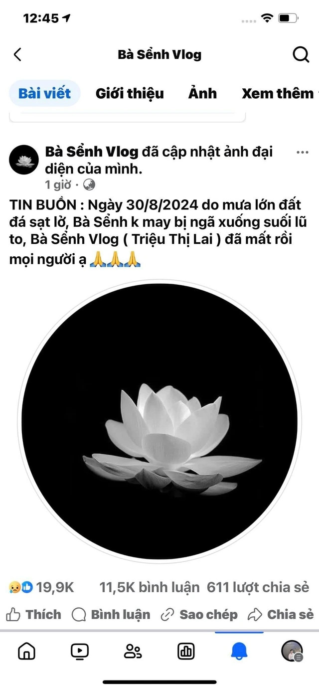 Tin buồn được đăng tải trên trang Fanpage