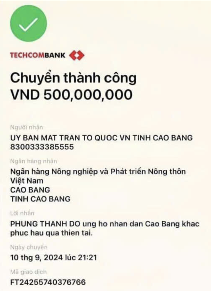 Trước đó Độ Mixi đã ủng hộ cho Ủy ban MTTQ tỉnh Cao Bằng 500 triệu đồng