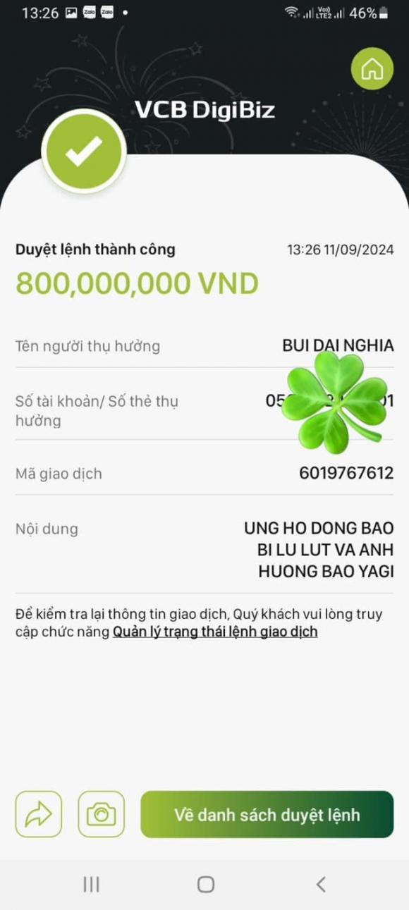 800 triệu đồng được chuyển cho MC Đại Nghĩa