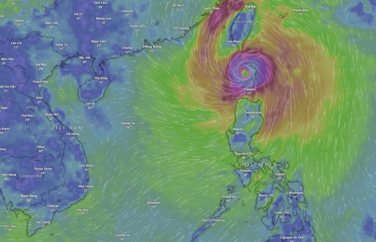 Vị trí bão Krathon trưa 30/9. (Ảnh: Windy)