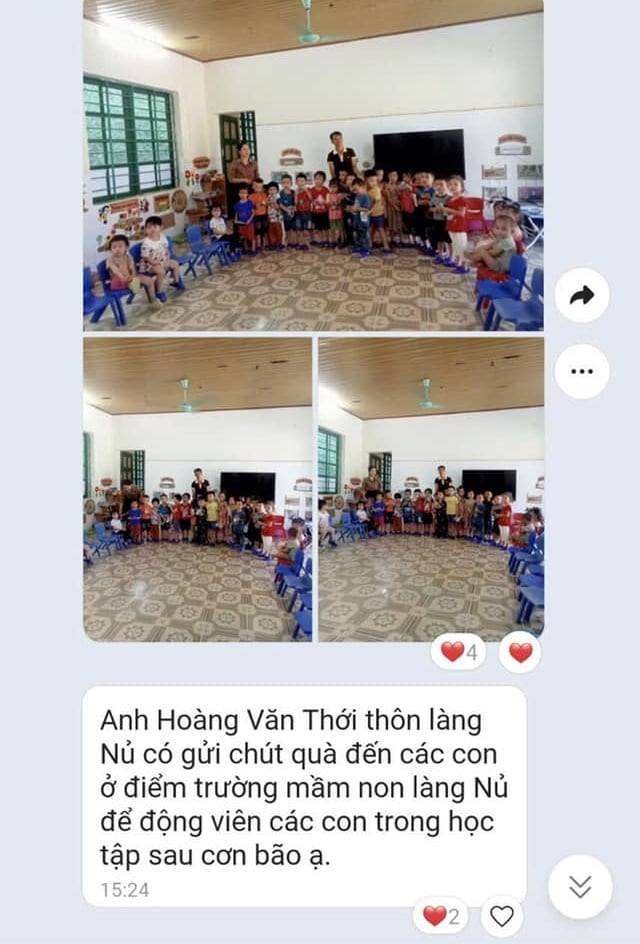 Anh Hoàng Văn Thới đã đến trường mầm non nơi con anh từng học để tặng các cháu những món quà động viên