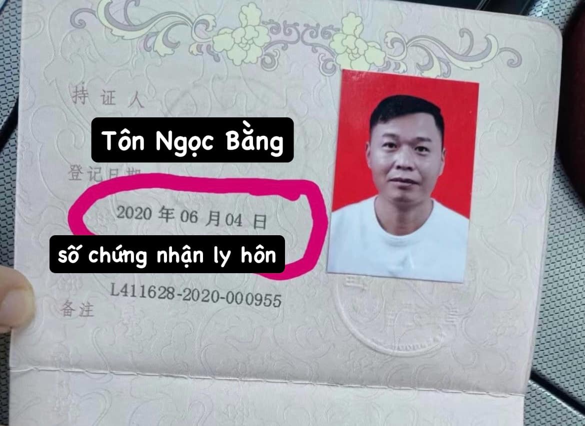 Chứng nhận đã ly hôn của Tôn Bằng vào ngày 4/6/2020