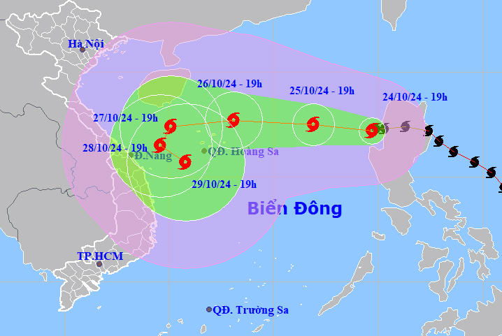 Dự báo mới nhất về đường đi của bão Trà Mi (Ảnh: Trung tâm Dự báo Khí tượng Thuỷ văn Quốc gia)