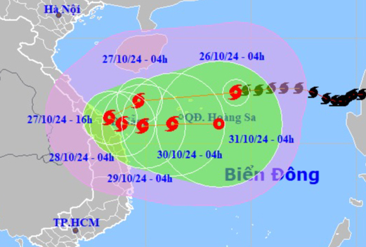 Dự báo vị trí và hướng di chuyển bão số 6 (Ảnh: Trung tâm Dự báo khí tượng thủy văn quốc gia)