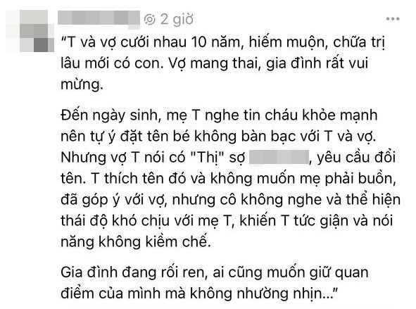 Bà nội tự ý đặt tên cho cháu, vợ chồng trẻ lục đục vì một chữ “Thị”, dân mạng tranh cãi kịch liệt - ảnh 1