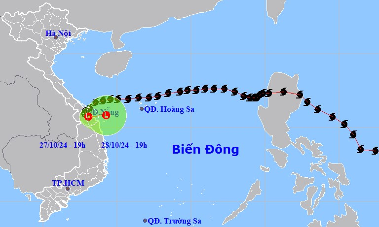 Hình ảnh đường đi của áp thấp nhiệt đới