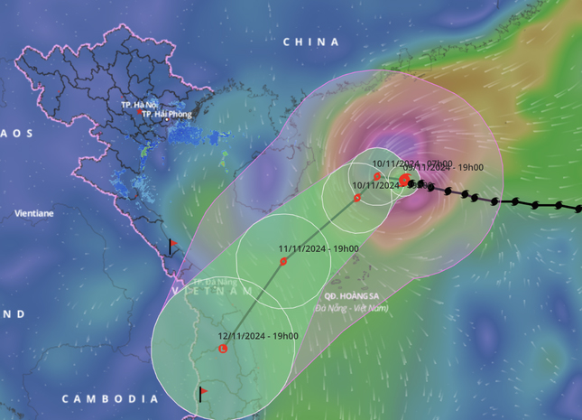 Dự báo mới nhất về đường đi và vùng ảnh hưởng của bão số 7 (Ảnh: Hệ thống giám sát thiên tai Việt Nam)