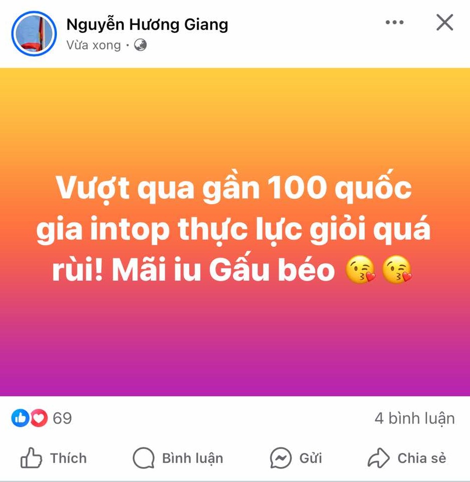 Hương Giang chia sẻ trên trang cá nhân