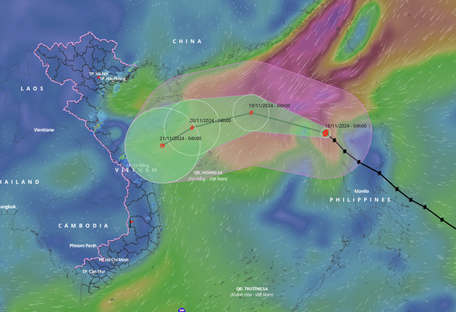 Dự báo về đường đi của bão Manyi.