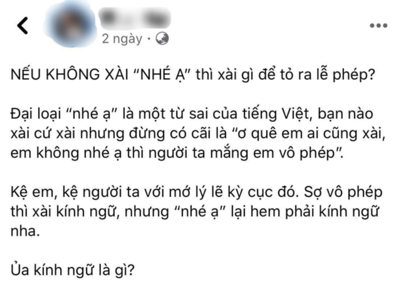 Trước đây, cũng từng có một bài đăng gây xôn xao khi hỏi rằng nếu không dùng 'nhé ạ' thì nên dùng cụm từ nào cho lễ phép.