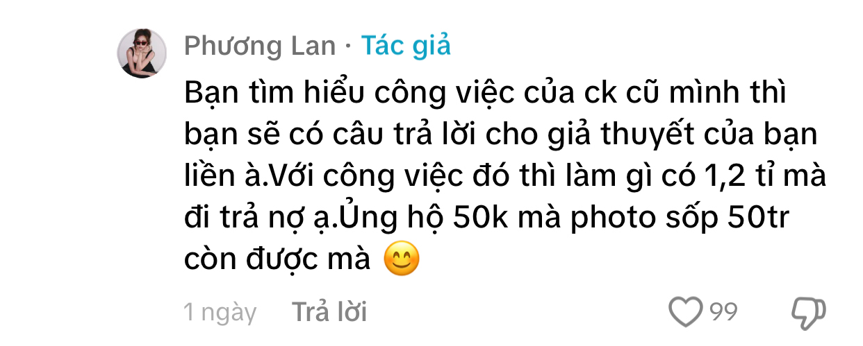 Phương Lan lên tiếng về số tiền 1,2 tỷ đồng mà chồng cũ chia sẻ là đứng ra trả nợ