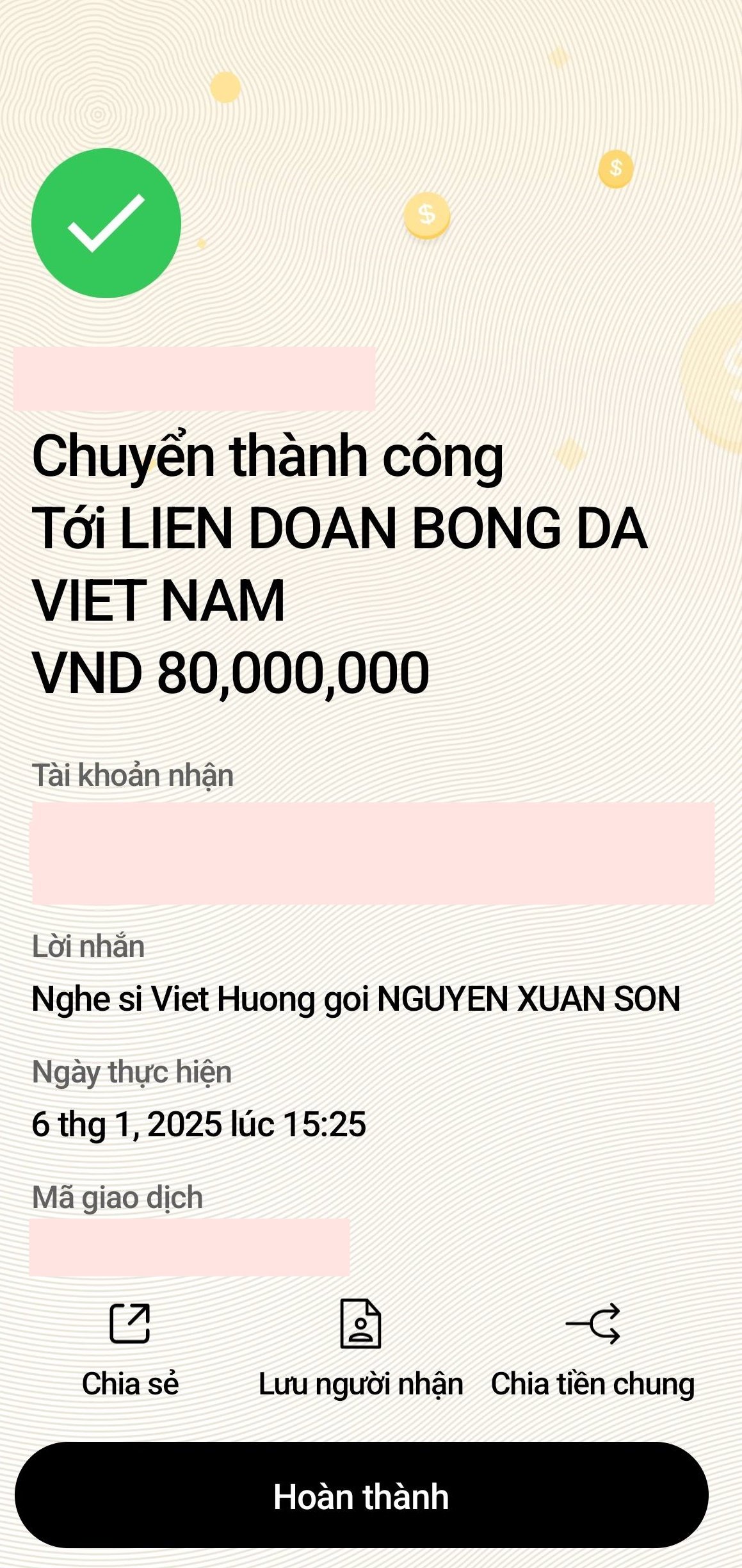 Việt Hương gửi tặng cầu thủ Nguyễn Xuân Son 80 triệu đồng