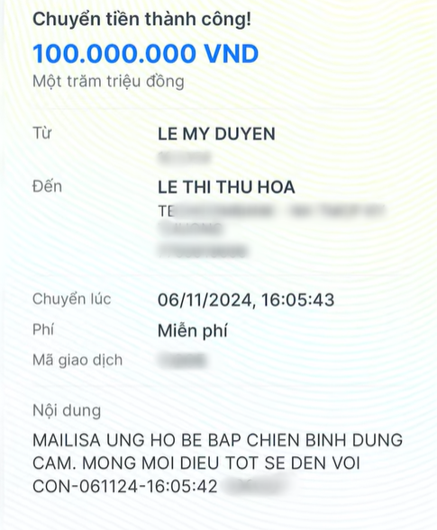 “Sếp em” Mailisa ủng hộ bé Bắp 100 triệu đồng