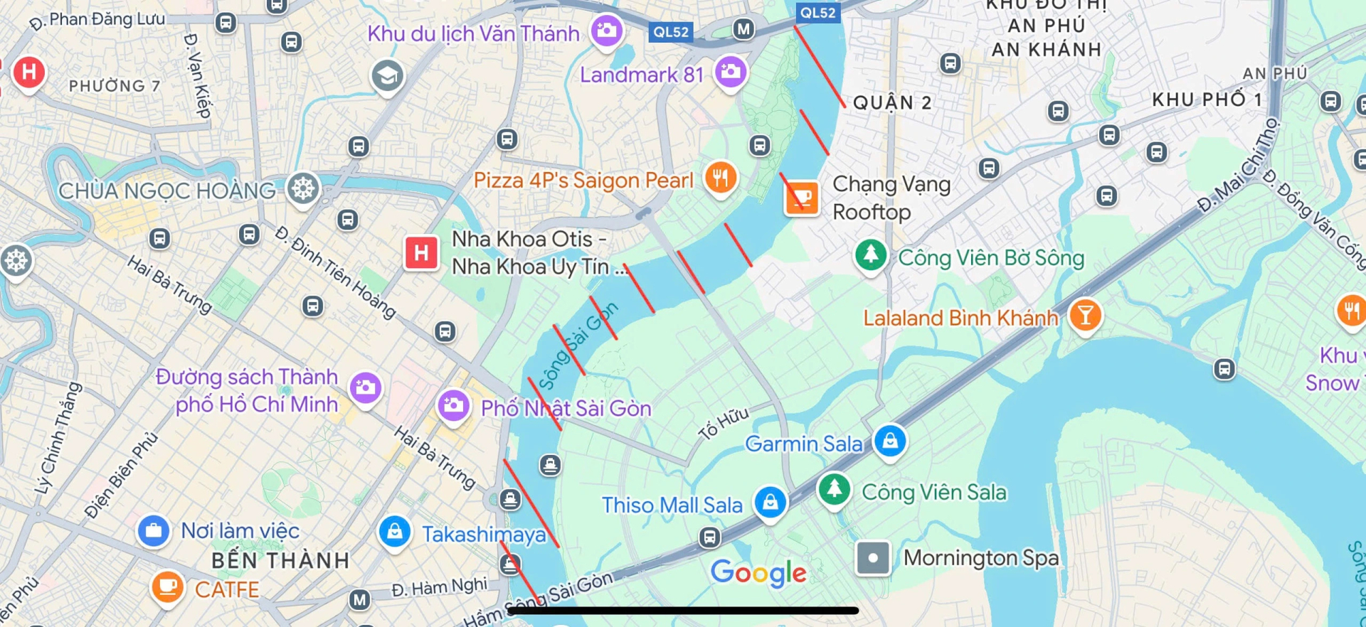Đoạn sông Sài Gòn (tô đỏ) bị cấm luồng ẢNH: V.P