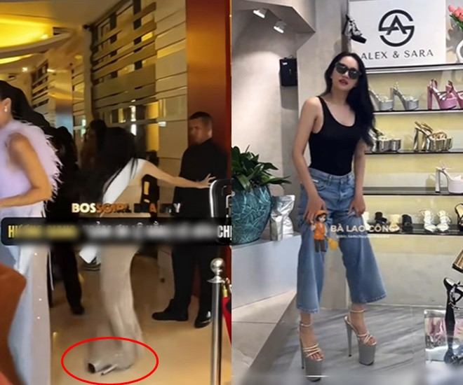 Netizen để ý rằng đôi “cà kheo” khiến Hương Giang vấp té đã từng được người đẹp thử trước khi sang Miss Universe.