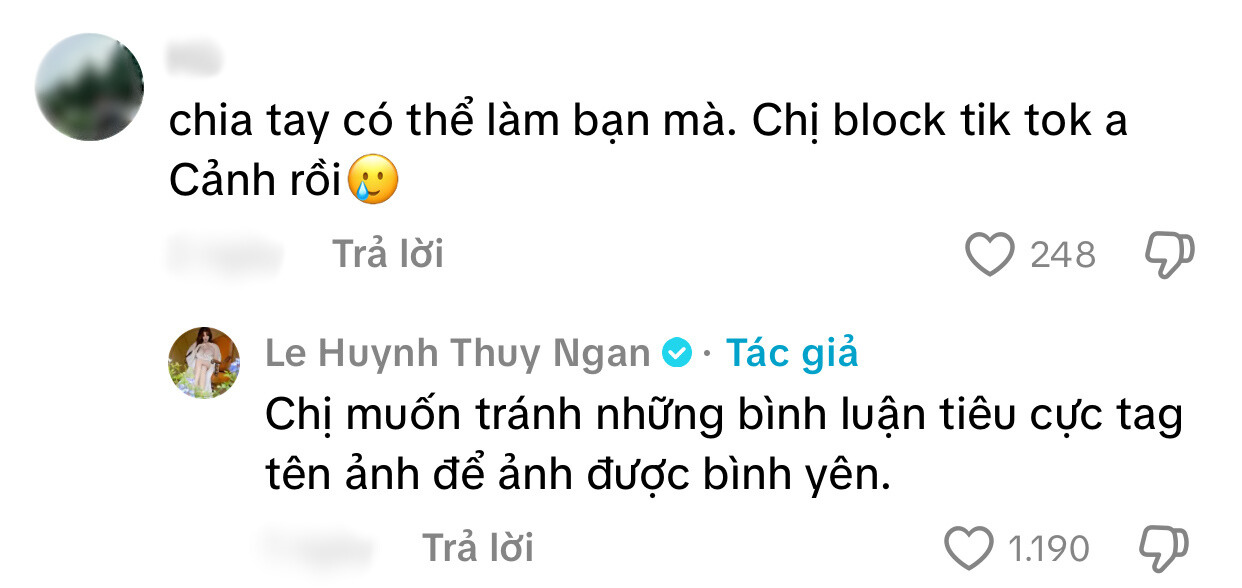 Thuý Ngân lên tiếng về việc block Võ Cảnh: “Muốn tránh những bình luận tiêu cực để anh được bình yên” - ảnh 1