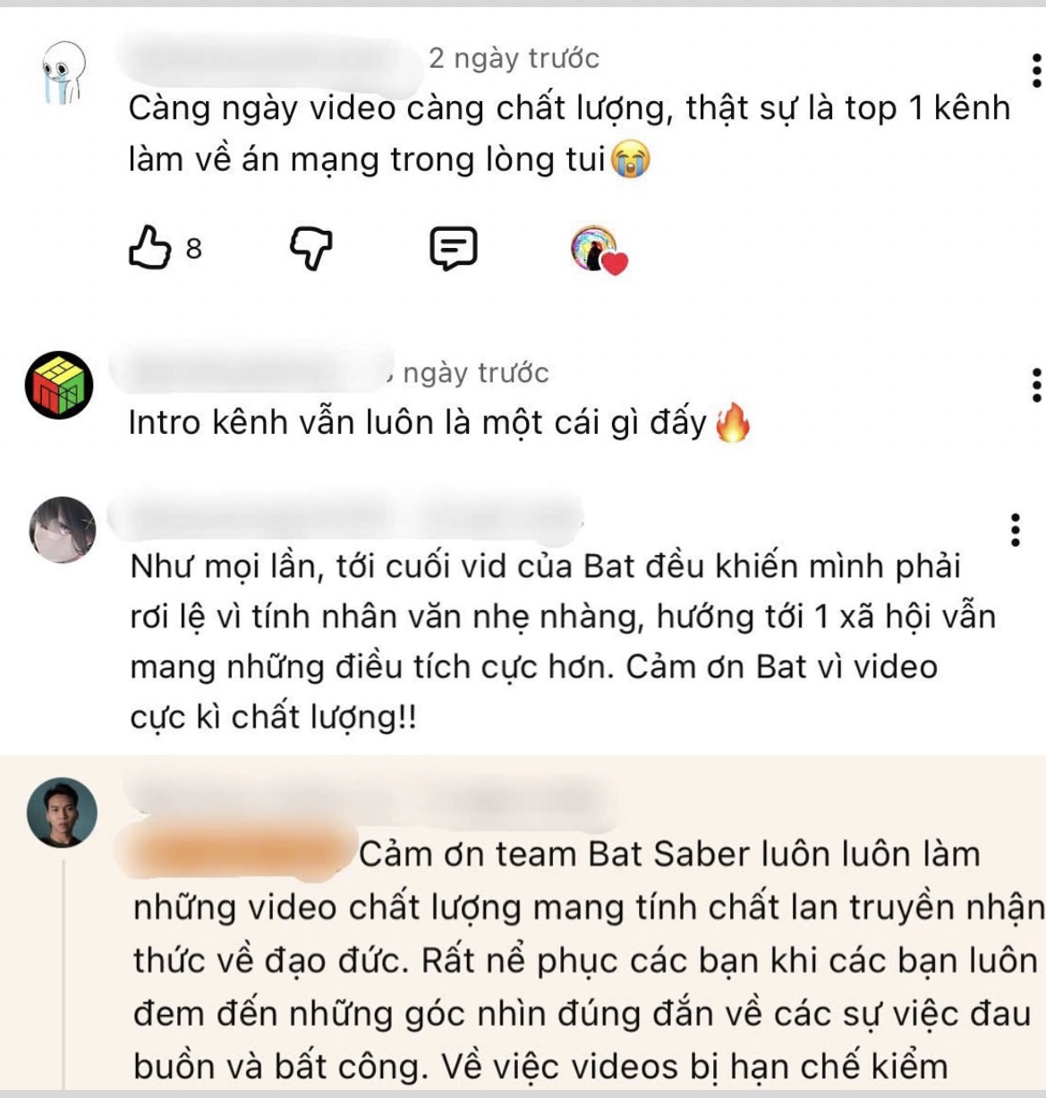 Những bình luận khen ngợi từ khán giả