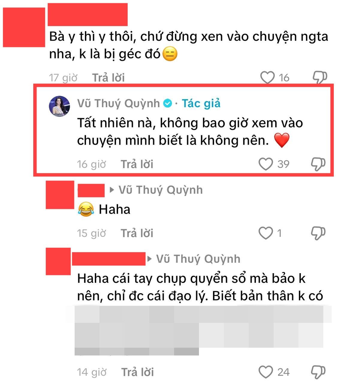 Vũ Thúy Quỳnh đáp trả