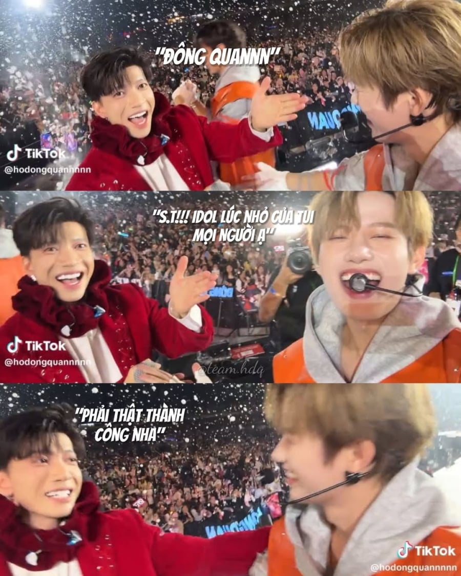 Được đứng chung sân khấu với nhóm 365, Hồ Đông Quan không giấu được niềm vui, cười 'tít mắt'.