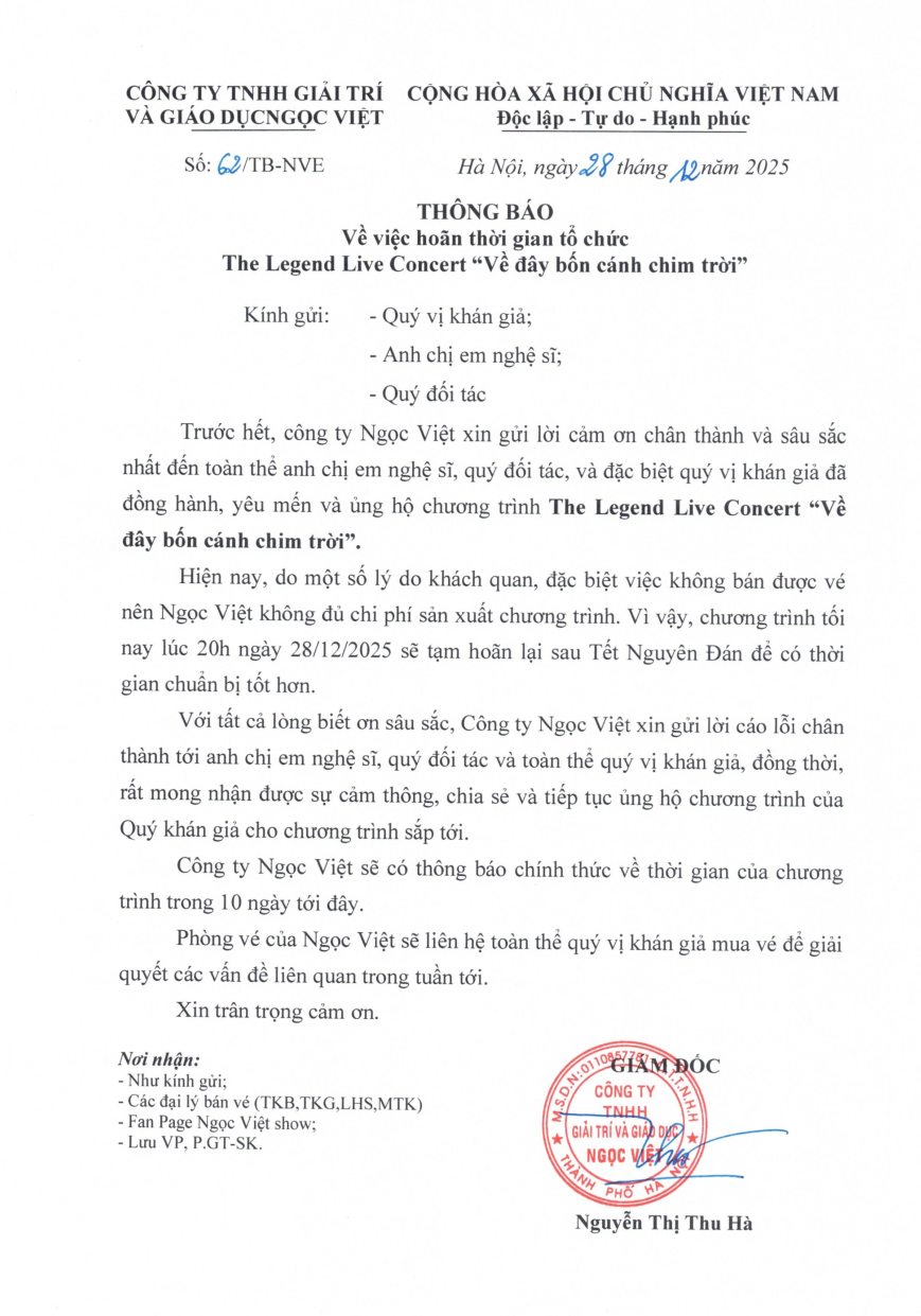 Văn bản của công ty Ngọc Việt được Lâm Bảo Ngọc đăng tải trực tiếp dưới phần bình luận.