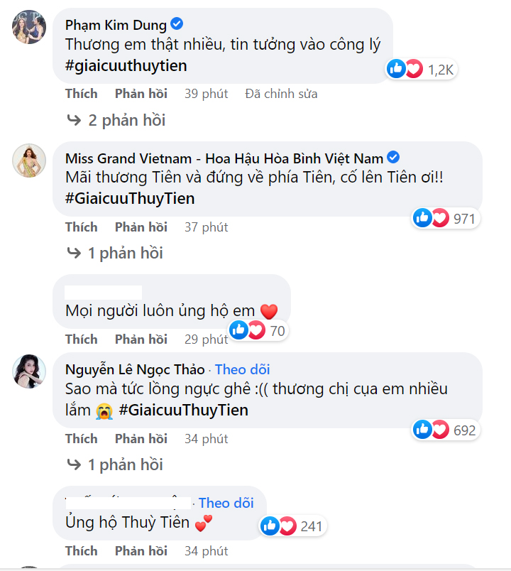 'Bà trùm hoa hậu' - Phạm Kim Dung, Á hậu Ngọc Thảo cùng loạt người đẹp để lại bình luận động viên Thùy Tiên. 