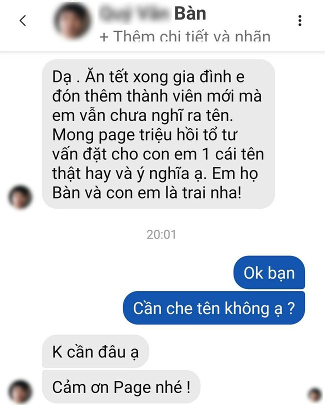 Ông bố nhờ Fanpage đăng bài tìm gợi ý tên cho con