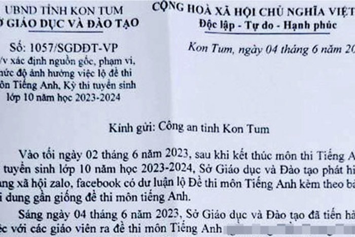 Nghi vấn đề thi tiếng Anh ở Kon Tum bị lộ