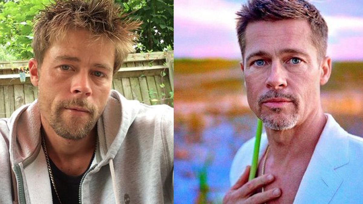 Nathan Meads (trái) và nam diễn viên Brad Pitt giống nhau ở gương mặt góc cạnh, nam tính. Ảnh: Diario UNO.