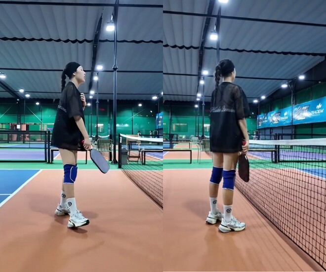 Vợ trẻ kém 37 tuổi của Quang Minh diện đồ quyến rũ đi chơi pickleball, khoe dáng thon gọn chỉ sau 4 tháng sinh con - ảnh 1