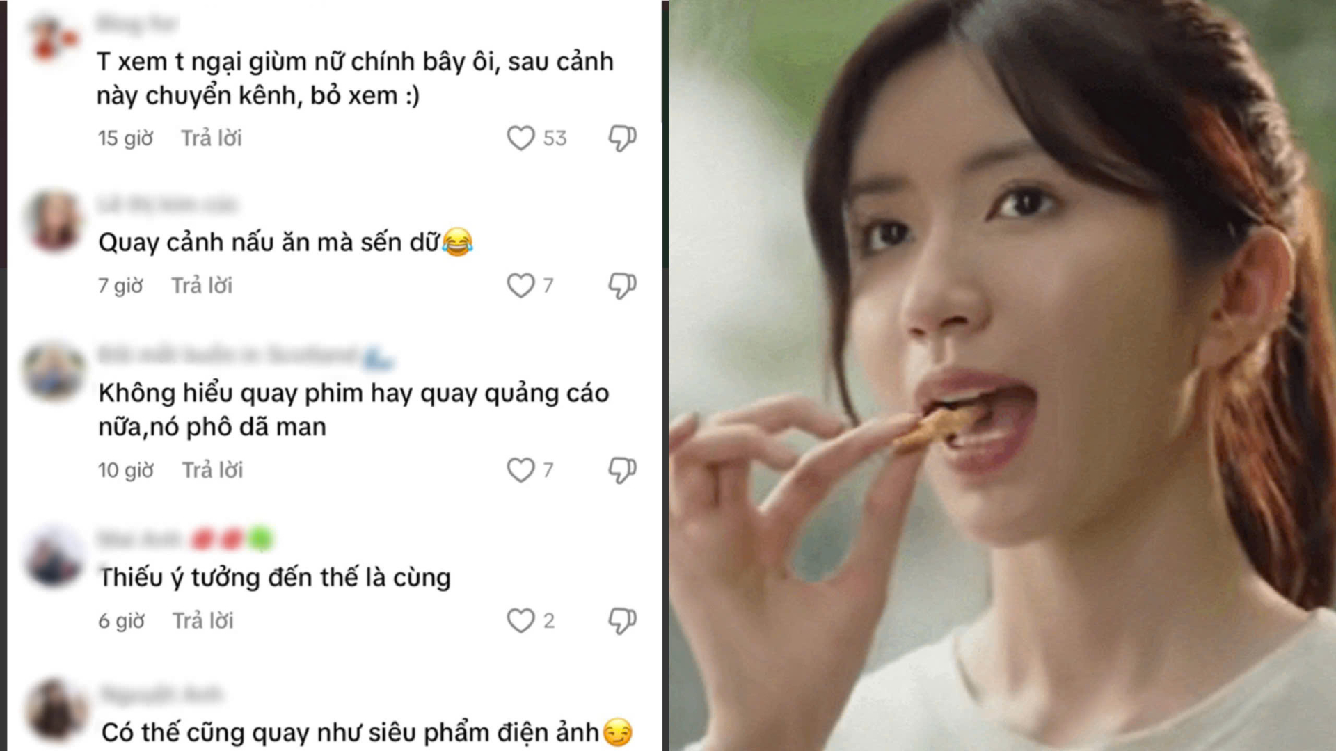 Bình luận phê bình của khán giả trước biểu cảm quá lố của nữ diễn viên