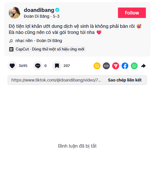 Cô cũng tắt bình luận trên TikTok