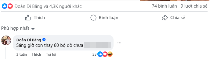 Lần hiếm hoi gần đây, netizen thấy Đoàn Di Băng bình luận với em gái trên MXH