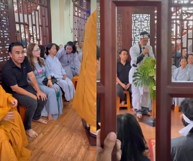 Hình ảnh Quyền Linh trong buổi cúng tam thất của đồng nghiệp khiến khán giả xúc động.