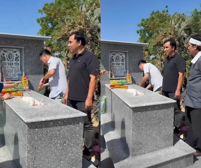 Sau lễ cúng, Quyền Linh theo gia đình Thương Tín ra thăm mộ cố nghệ sĩ.