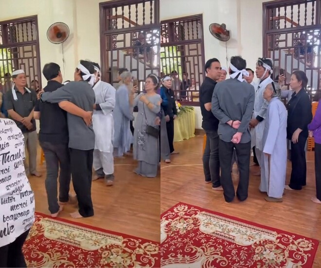 Khoảnh khắc Quyền Linh ôm động viên em trai và con trai của Thương Tín.