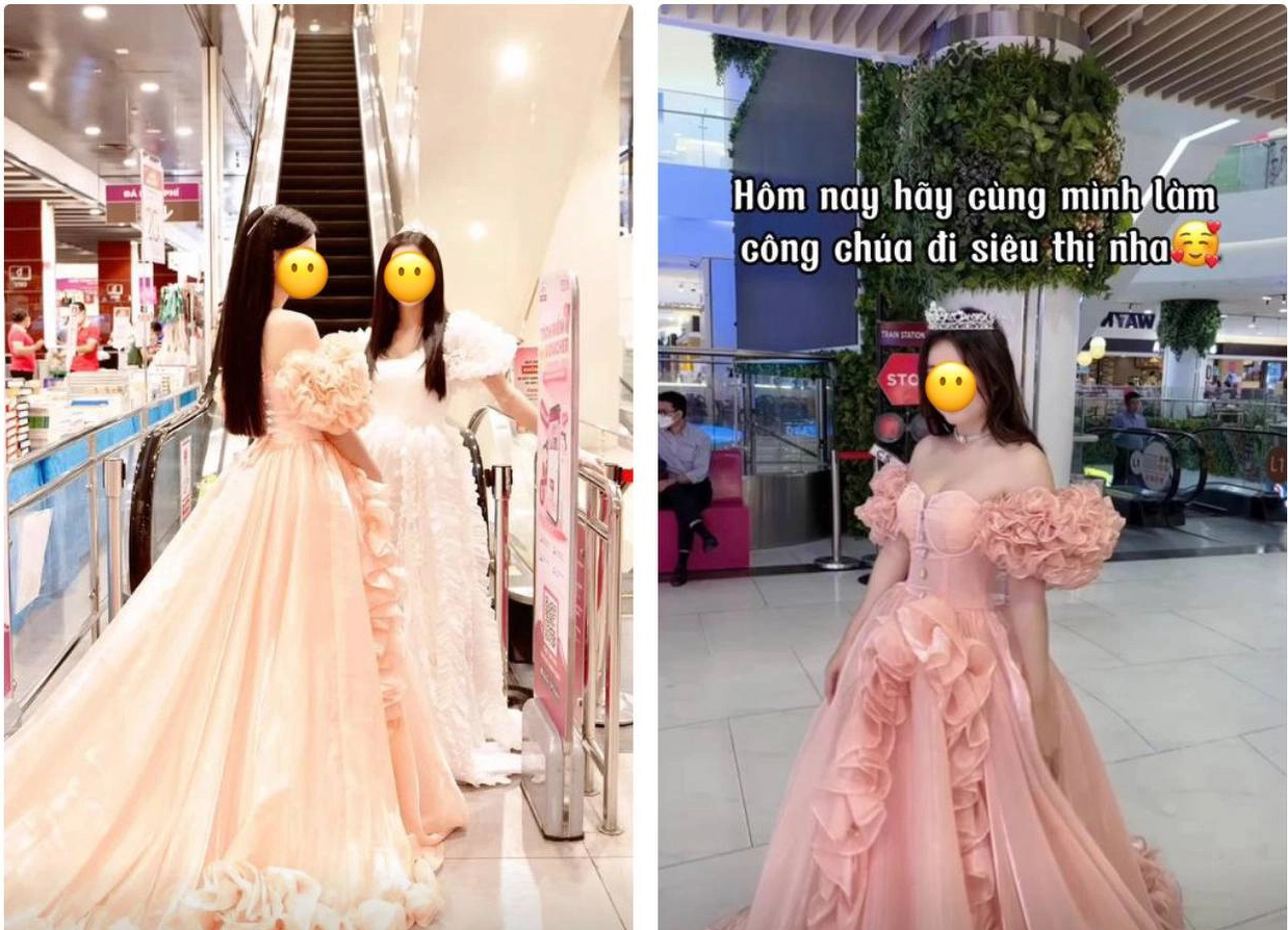 Mặc váy công chúa đi siêu thị đang là 'hot trend' trên TikTok hiện nay.