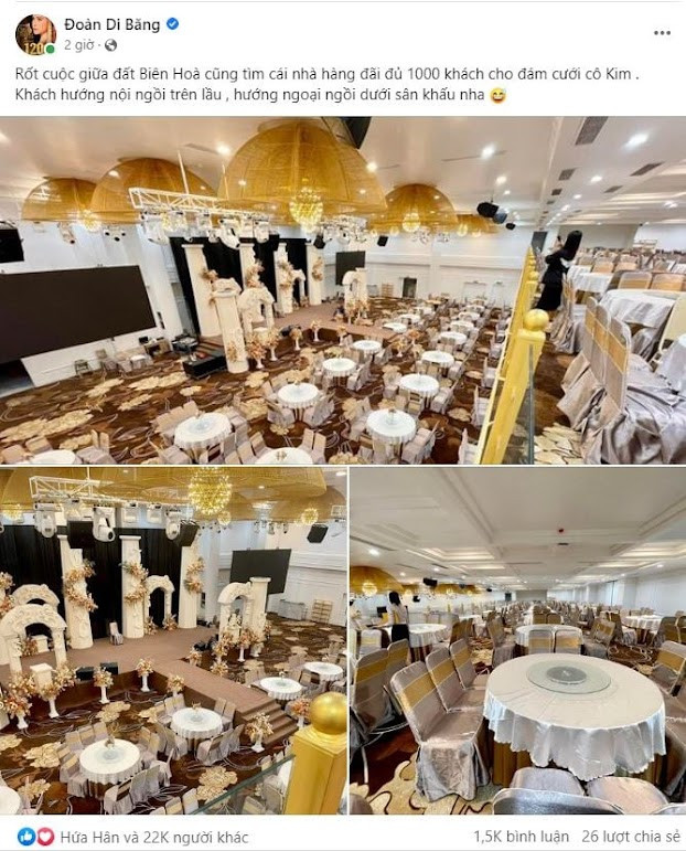 Đoàn Di Băng kiếm nhà hàng chứa đủ 1000 khách tổ chức siêu đám cưới cho vú em