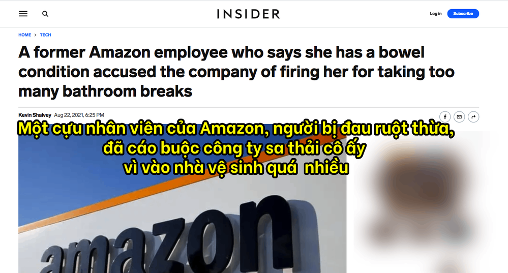 Trường hợp tương tự tại Mỹ, cựu nhân viên Amazon cũng bị sa thải vì đi vệ sinh quá nhiều lần trong giờ làm việc