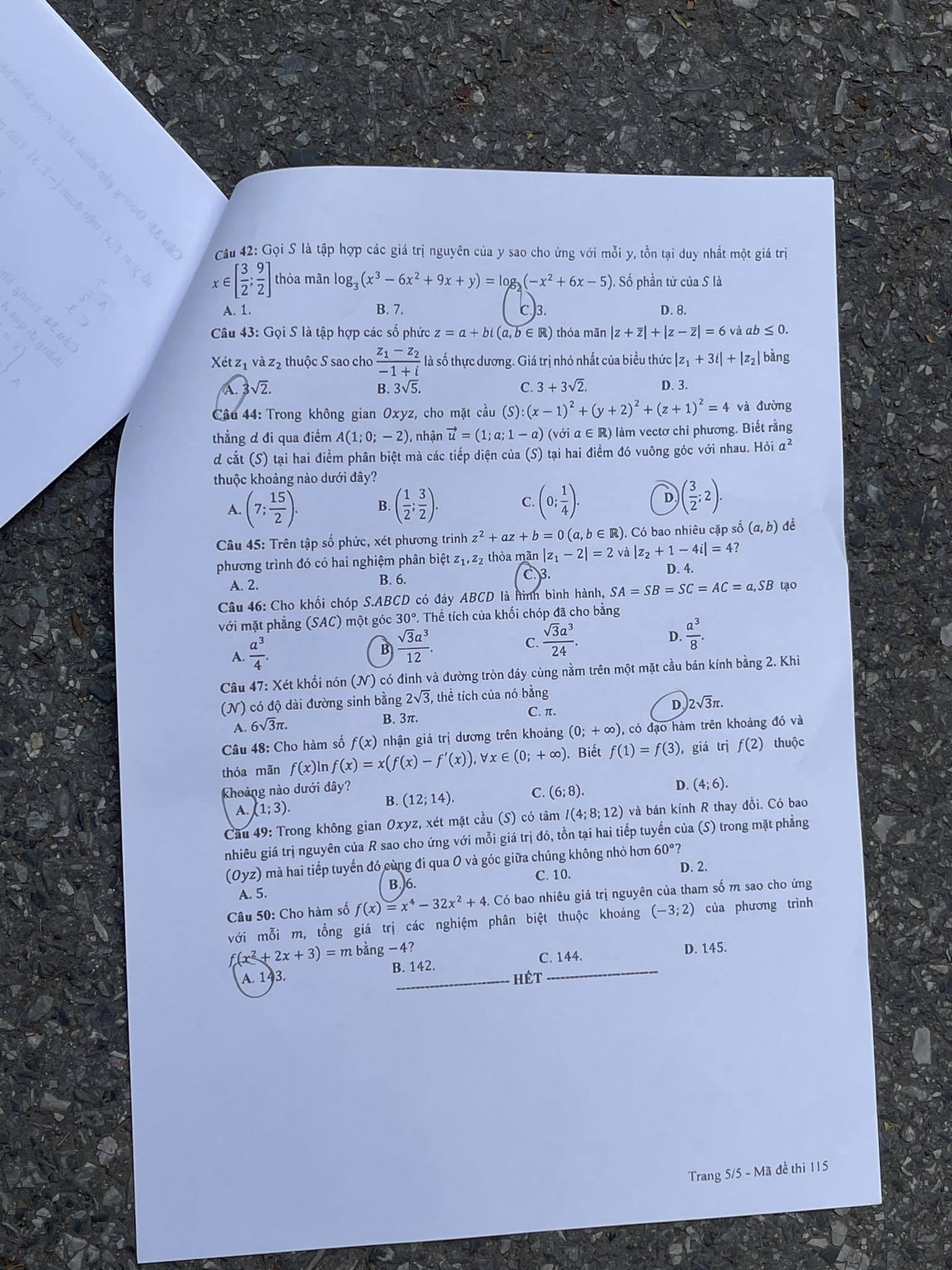Đáp án tham khảo môn Toán mã đề 115 kỳ thi THPT quốc gia 2023 nhanh và chuẩn xác nhất - ảnh 5