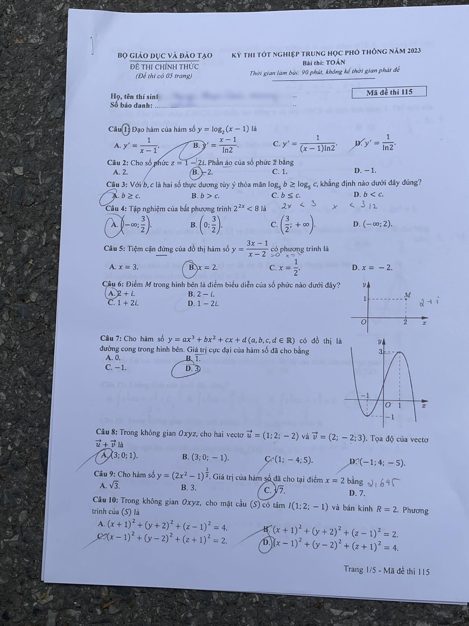 Đáp án tham khảo môn Toán mã đề 115 kỳ thi THPT quốc gia 2023 nhanh và chuẩn xác nhất - ảnh 1