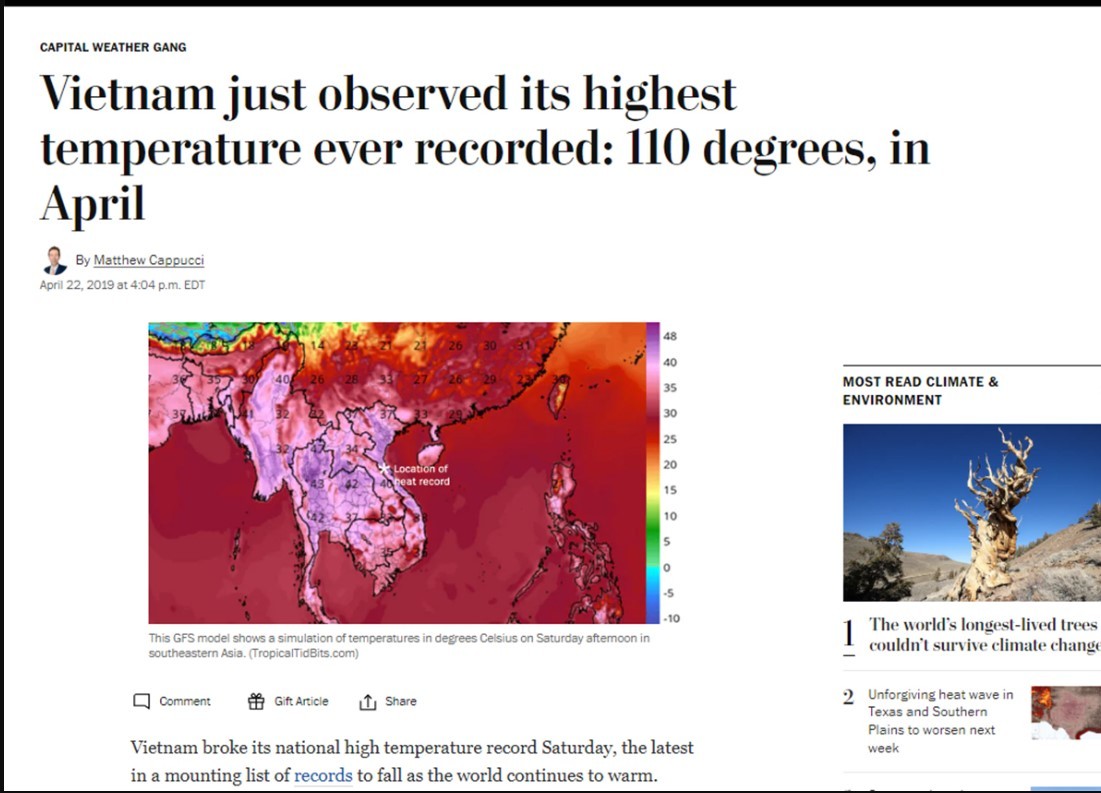Tờ báo Washington Post bất ngờ trước cái nóng 'kỷ lục' của huyện Hương Khê (Hà Tĩnh)