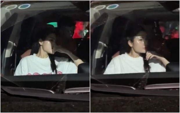 Chu Thanh Huyền ngồi đợi cầu thủ Quang Hải trên xe nhưng liên tục né tránh camera hậu biến cố.