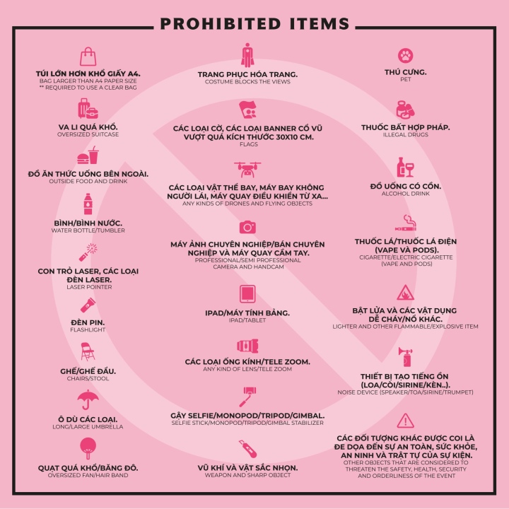 BTC đưa danh sách 23 món đồ bị cấm mang vào concert BLACKPINK tại SVĐ Mỹ Đình