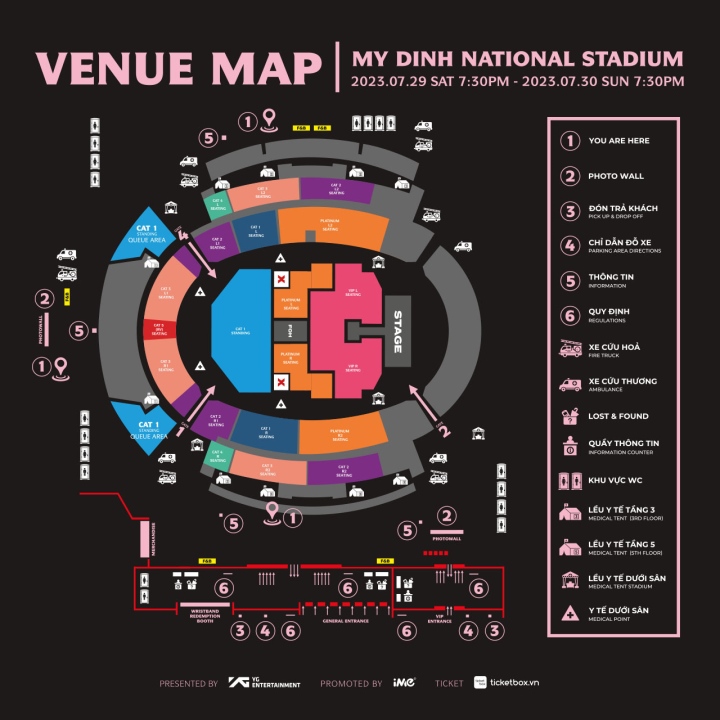Sơ đồ và lịch trình cho người hâm mộ tham dự concert Born Pink trong hai ngày 29 và 30/7 tới tại Sân vận động Quốc gia Mỹ Đình.